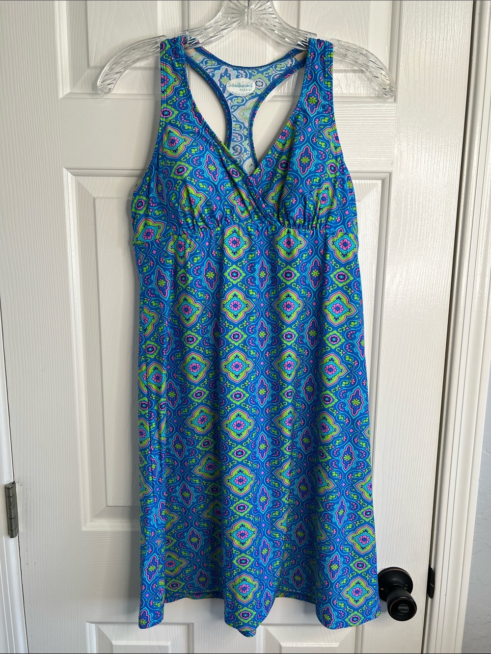 Southwind Apparel Chesapeake mini dress blue & green pink medium
